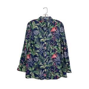 J. McLaughlin Lois Shirt Flamingo Tropical Print Lightweight Vacation Cotton L